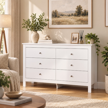 Комод на 6 шухляд, бічний столик (sideboard) з плавним ходом висувних ящиків для спальні, вітальні або передпокою, 118 x 39,5 x 75,5 см, білий