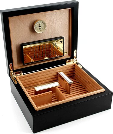 Хумідор adorini Torino Deluxe чорний з гігрометром для 30 сигар, дерев'яна коробка для зберігання та регулювання вологості