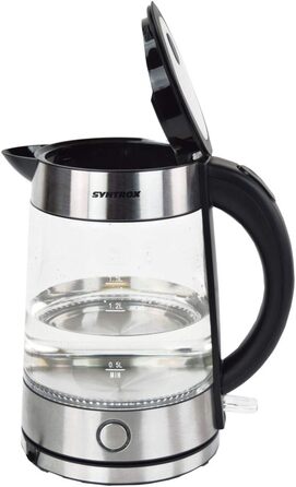 Електрочайник Syntrox Germany WK-2000W, 1.7 л, 2000 Вт, нержавіюча сталь, скляний, бездротовий, з синім LED підсвічуванням