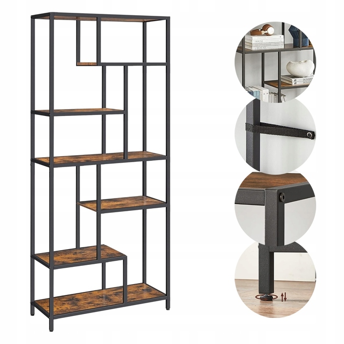 Стелаж Songmics у стилі лофт, 80 x 30 x 180 см, чорний/рустикальний дуб