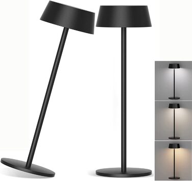 LED акумуляторна настільна лампа Klighten, димована, металева, бездротова, сенсорне керування, IP54, водонепроникна, портативна, для дому та вулиці, 3000K-6000K, USB-C, чорна, 2 шт.