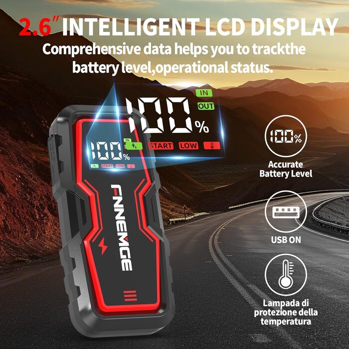 Портативний пусковий зарядний пристрій Powerbank для авто, 6000A, 12V, USB, LED, дисплей