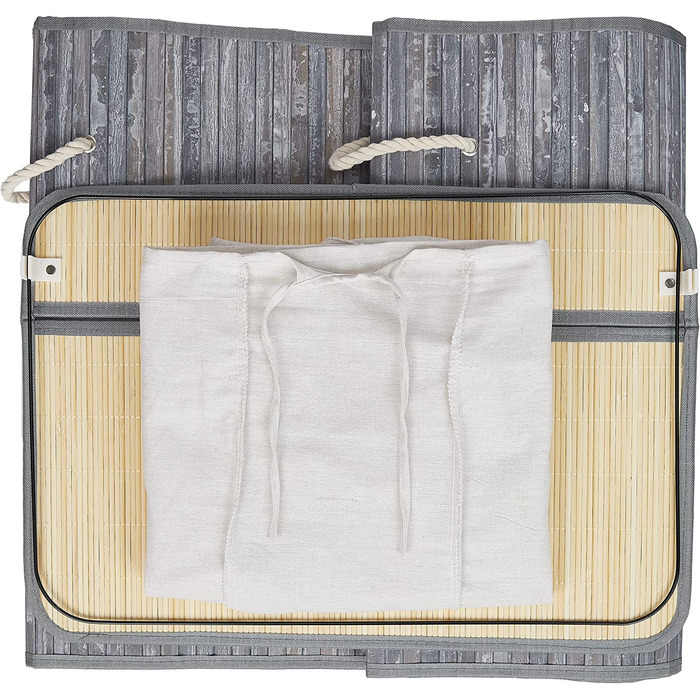 Сортувальник для білизни Relaxdays, 3 секції, з кришкою, прямокутний, 62x62,5x42,5 см, бамбук, сірий/білий