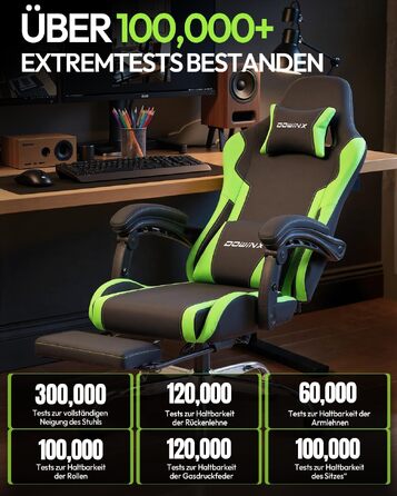 Ігрове крісло Dowinx Ergonomic Gaming Chair з підставкою для ніг, регульованими підлокітниками, навантаження до 150 кг, колір Зелений Pro