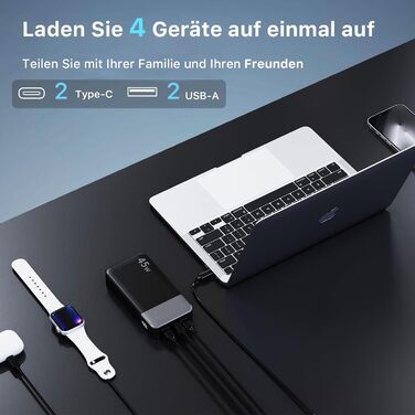 Power Bank NOBIS 20000mAh 45W з C-to-C кабелем, цифровою індикацією, чорний