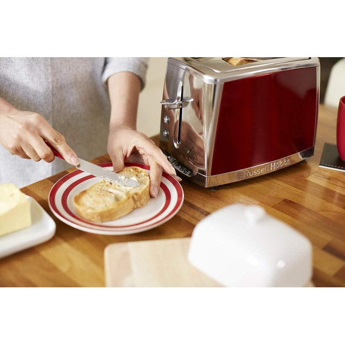 Тостер Russell Hobbs Luna Edelstahl Red на 2 тости, нержавіюча сталь, 6 режимів, розморожування, підігрів, підйом тостів, 1550 Вт