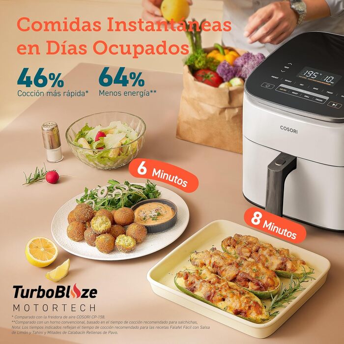 Аерофритюрниця Cosori Turbo Blaze 6л, багатофункціональна фритюрниця 9-в-1 з DC-мотором, біла