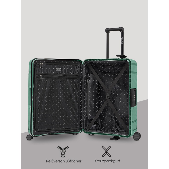 Набір валіз REDOLZ Essentials 15 (S, M, L) з поліпропілену, Sea Green: 3-точкова система замикання без блискавки, TSA-замок, 4 подвійні колеса