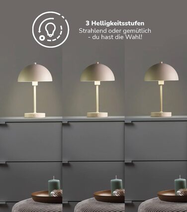 mokebo LED настільна лампа бездротова, акумуляторна, димована та заряджається через USB-C 'Маяк', вінтажна лампа-вазон, грибна лампа, нічник з бежевого металу, тепле біле світло