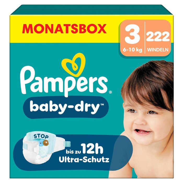 Підгузки Pampers Baby-Dry розмір 3 (6-10 кг), на липучках, велика упаковка 222 шт.