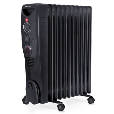 Масляний обігрівач Pro Breeze 2500W, електричний радіатор з 11 секціями, 3 режимами нагріву, термостатом та 24-годинним таймером, захист від перегріву та перекидання, чорний