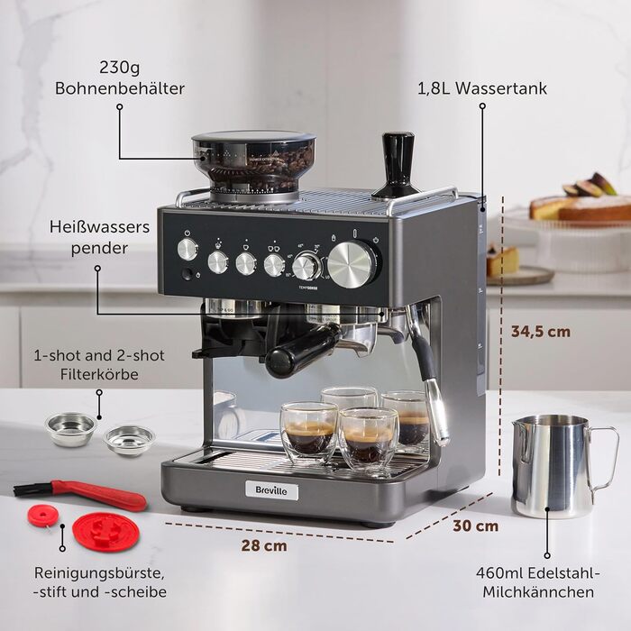 Кавомашина Breville Barista Slimline VCF185X: Еспресо, капучино, лате з вбудованим капучинатором (срібна)