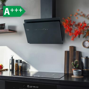 Витяжка для кухні KKT KOLBE HERMES 8005 SM, 80 см, чорне скло та нержавіюча сталь, продуктивність 782 м³/год, клас A+++, WLAN, RGBW-LED підсвічування, сенсорне керування