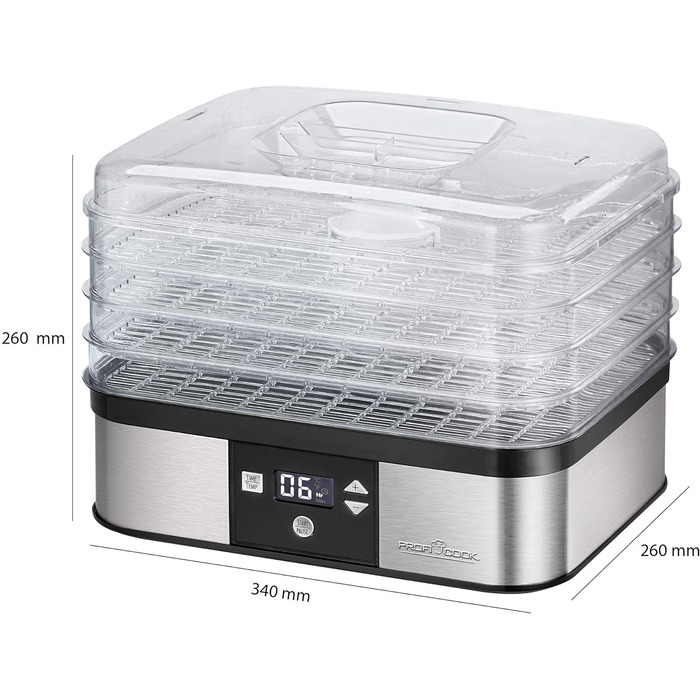 Сушарка для овочів і фруктів ProfiCook PC-DR 1218, нерж. сталь, 650 Вт, 6 рівнів, таймер, LED, BPA-free