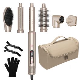 UKLISS Airstyler Pro 7 в 1: Фен-щітка з дифузором, 1400 Вт, 110 000 об/хв, професійний стайлер для сушіння, завивки та випрямлення волосся (Золотий)