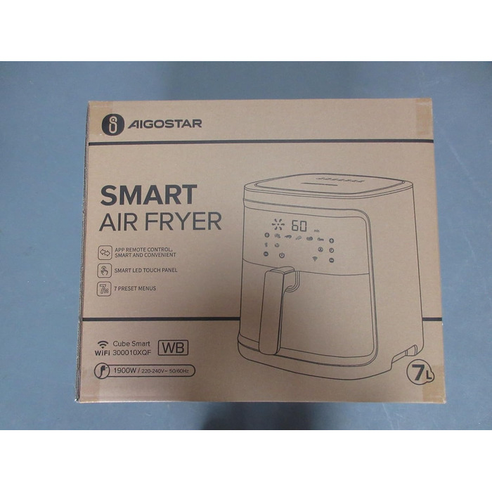 Розумна аерофритюрниця Aigostar Cube, 1900 Вт, 7 л, Wi-Fi, сенсорний LED-екран, 7 програм, 20 рецептів, DIY-меню