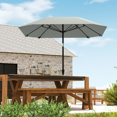 Outsunny Parasol Ø233 см, Парасолька з функцією складання, Восьмикутний балкон Парасолька Пляжна парасолька Вітрозахисна стайня Ринок Парасолька Колінчастий Парасолька Захист від сонця для пляжу Балкон Патіо Сад, темно-сірий