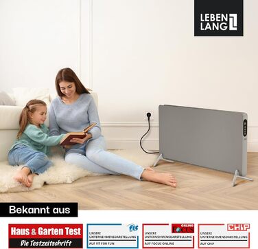 Електричний обігрівач-радіатор LEBENLANG 2000W з WiFi та керуванням через додаток, енергоощадний, сірий