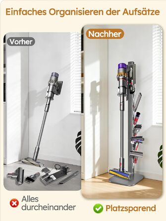 Стійка для пилососа Dyson Gen5 V15 V12 V11 V10 V8 V7 V6 – на підлогу, з 6 гачками, срібляста