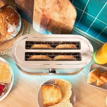 Тостер вертикальний Cecotec Shine&Toast Extra Double з нержавіючої сталі - 1400 Вт, 4 тости, широкі слоти 3.8 см, 7 режимів