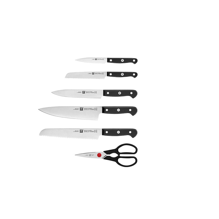 Набір з 5 ножів з ножицями і заточувальним блоком коричневий Gourmet Zwilling