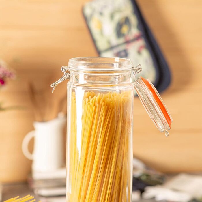 Ємність для спагеті з кришкою Argon Tableware, скляна, 2 л, набір 3 шт, помаранчева ущільнювач