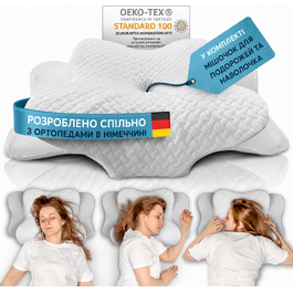 Ортопедична подушка Glückstoff для всіх типів сну, ергономічна, з пам’яттю форми, проти болю в шиї, сертифікована, біла