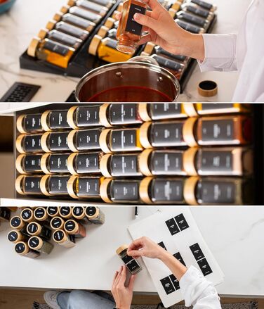 Органайзер для спецій у шухляду Deco haus®: набір з 24 скляних баночок з бамбуковими кришками та етикетками, чорний
