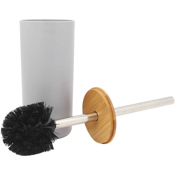 Набір аксесуарів для ванної 6 предметів: дозатор для мила, мильниця, тримач для зубних щіток, стакан, тримач для йоржика, смітник, PP та бамбук, сірий