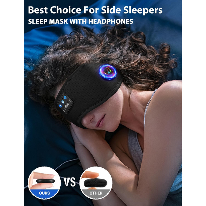LC-dolida маска для сну з Bluetooth-навушниками, маска для сну для жінок і чоловіків, бавовняна очна маска, що переться, з мікрофоном для подорожей, сну, йоги, медитації