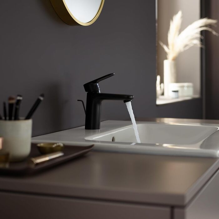 Змішувач для ванної кімнати Hansgrohe Vernis Blend, чорний мат, висота виливу 100 мм, економія води (EcoSmart)