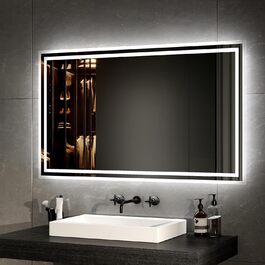 Дзеркало для ванної кімнати EMKE з підсвічуванням 40x60 см LED, антизапар, холодний/теплий білий, з кнопкою, алюмінієва рама, IP44, енергозберігаюче