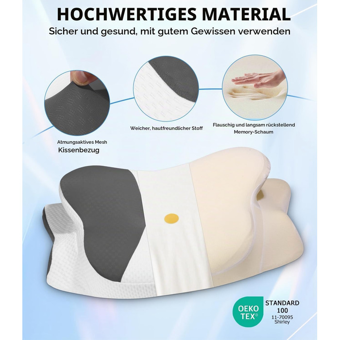 Ортопедична подушка з ефектом пам'яті (Memory Foam) для шиї та голови, ергономічна антихрапічна подушка для сну на боці, спині та животі