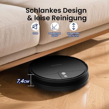Робот-пилосос VersLife L6 з функцією миття, 4000Pa, керування через додаток, Alexa, до 120 хвилин роботи, ультратонкий дизайн, для видалення шерсті тварин, килимів та твердих підлог, чорний