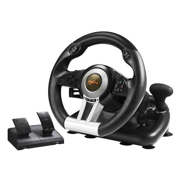 PXN V3 Pro Ігровий кермо з педалями для ПК, PS4, PS3, Xbox, Nintendo Switch. 180° поворот, вібрація, педалі, перемикачі швидкостей - Чорний