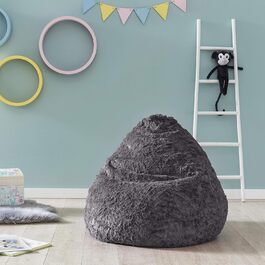 Дитячий пуф Lumaland Fluffy, 60x45 см, м'який плюш, знімний чохол, сірий, 120 л – сидіння для дівчаток і хлопчиків