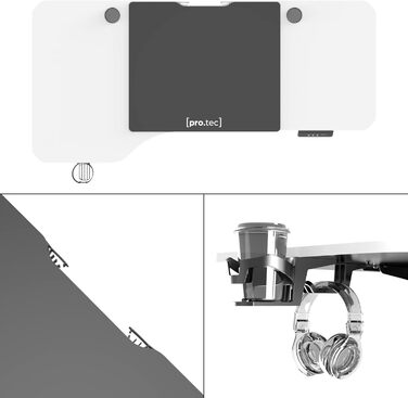 Електричний письмовий стіл pro.tec Oxnard 160x75 см з регулюванням висоти, пам'яттю, до 80 кг, тримачем для напоїв і гачком для навушників, алюмінієва рама, білий