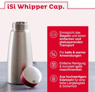 iSi Gourmet Whip – набір для збивання вершків 0,5 л з 6 упаковками капсул, нержавійка, насадки, лійка, сито, кришка – для вершків, супів, еспум та десертів