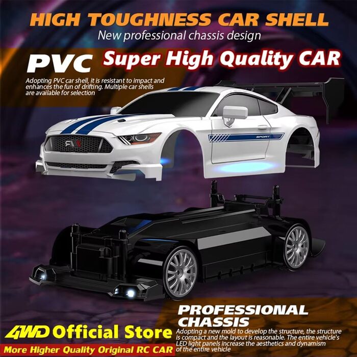 RC Дрифт-кар 1:24 4WD 2.4GHz, швидкість 30 км/год, LED підсвічування, спортивний радіокерований автомобіль для дрифту (білий)