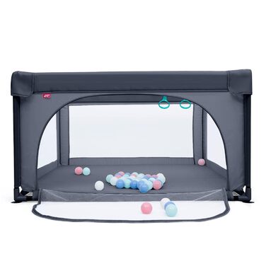 Манеж для дітей COSTWAY 120x120 см з 50 кульками, дихаюча сітка, дверцята на блискавці, для немовлят і малюків, темно-сірий