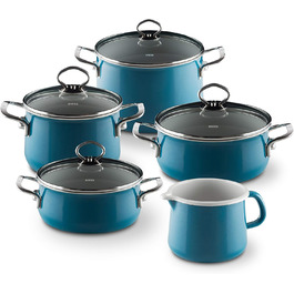 Набір посуду Riess Nouvelle Aquamarin Extra Stark, 5 предметів: каструлі з кришками 16 і 20 см, сотейник з кришками 16 і 20 см, ковшик 12 см