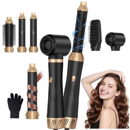 Мультистайлер для волосся 5-в-1 Faltbarer Airstyler з ефектом Коанда, високошвидкісний стайлер-фен з іонізацією та набором насадок (брашинг, локони), складаний, сріблясто-чорний