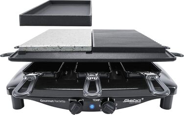 Раклетниця Steba RC 4 Plus Deluxe з антипригарною литою та натуральною кам'яною плитою, 8 емальованих лотків, 29x29 см, виробництво Німеччина