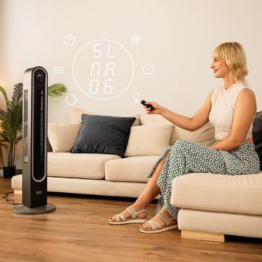 Вентилятор вежа Cecotec EnergySilence 9090 Skyline Ionic 119 см, 45 Вт, з іонізатором, LED сенсорним екраном, пультом ДУ, 3 режими, таймер 12 год, коливання 70°, чорний