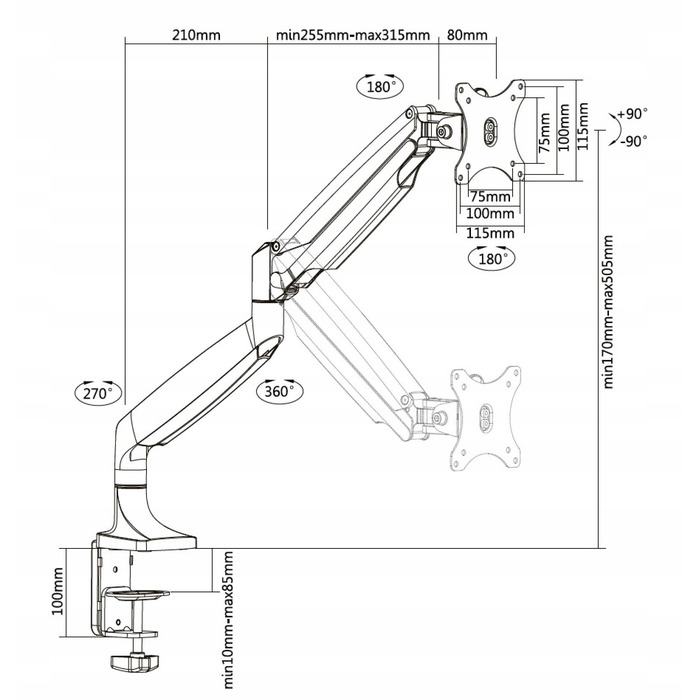 Кронштейн для монітора Hakner, 13-32 дюйми, VESA 75x75/100x100, макс. 9 кг, білий