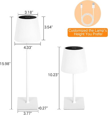 OUTON LED настільна лампа бездротова, сенсорне керування, димірується, 3 кольорові температури, акумулятор 4800mAh, металева, для нічного столика, вулиці, письмового столу, чорна, комплект 2 шт.