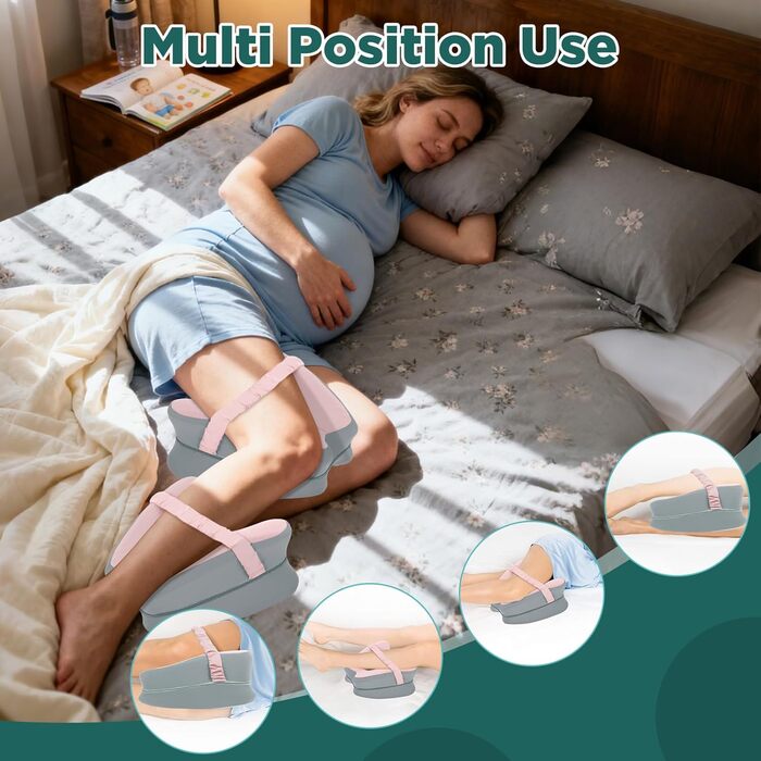 Ортопедична подушка для ніг Dioxide для сну на боці з ефектом пам'яті (Memory Foam) для зняття болю в попереку, колінах та суглобах, знімний чохол, рожева