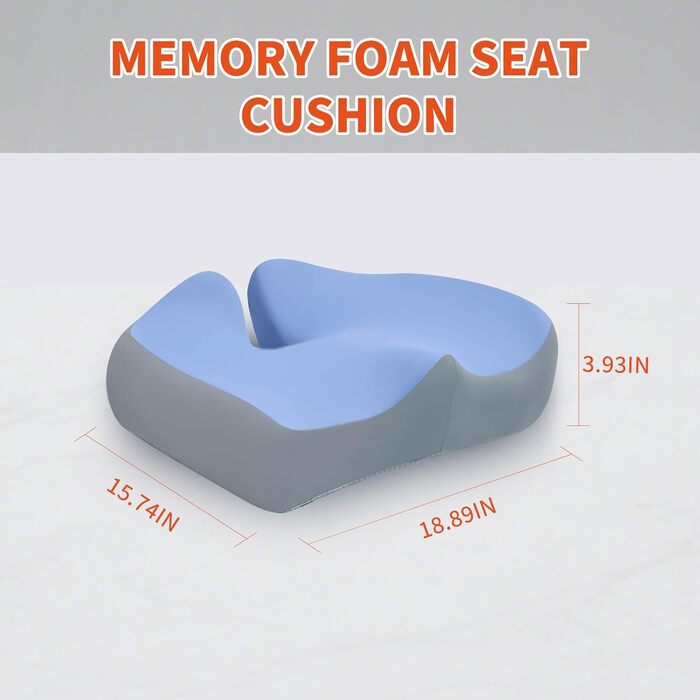Подушка ортопедична з піни Memory Foam для офісного крісла та автосидіння, дихаючий чохол, синя