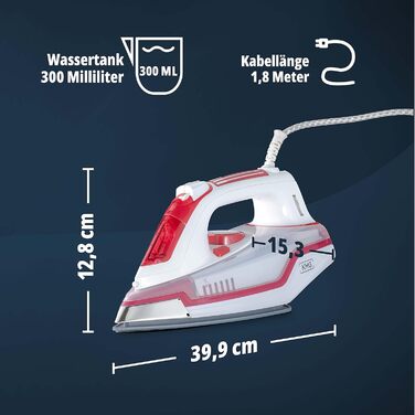 Парова праска KHG DB-2202WR червона, керамічна підошва, захист від накипу, авто-вимкнення, самоочищення