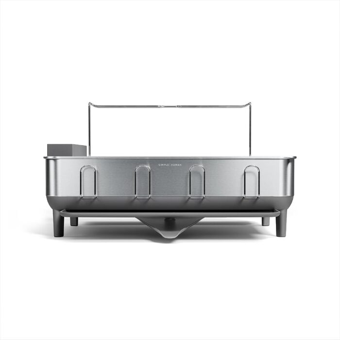 Підставка для посуду simplehuman KT1181 з піддоном та тримачем для столових приборів, велика, сіра, матова нержавіюча сталь